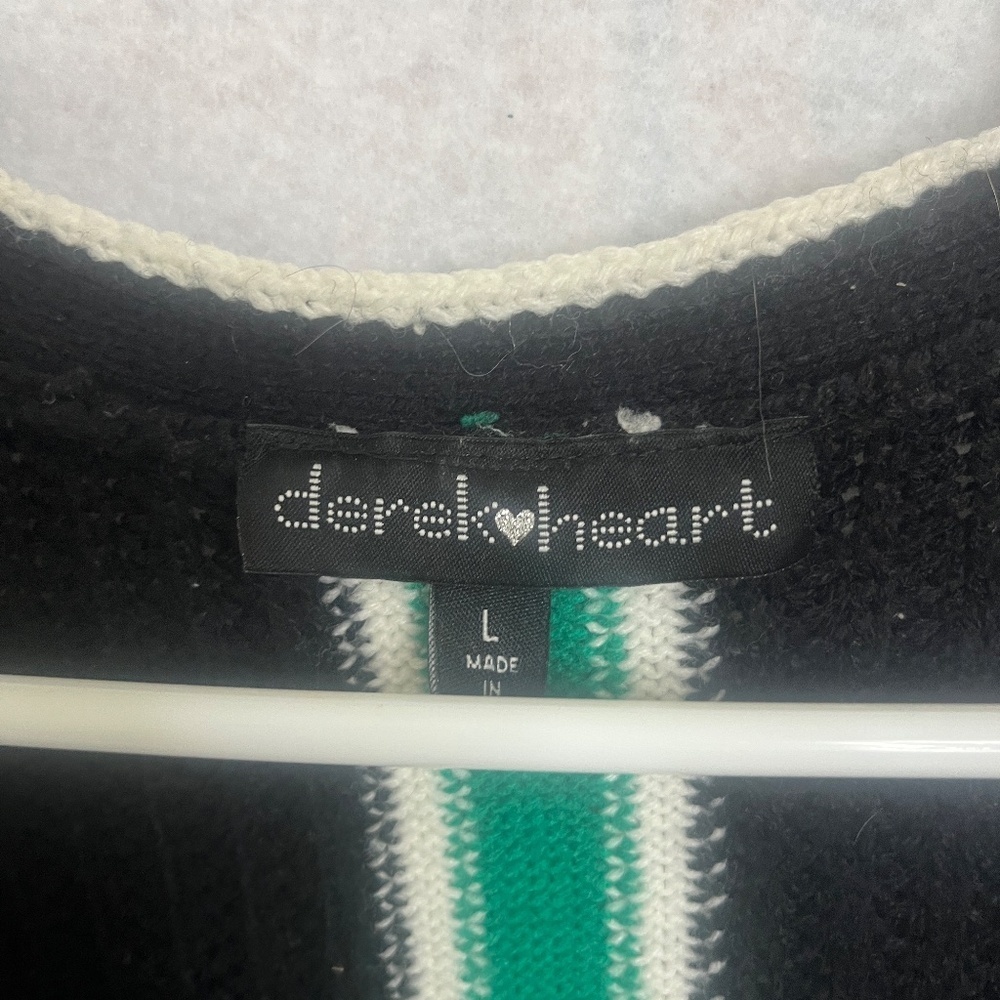 Open Front Knit Cardigan - Navy with Green & Cream Stripe Detail - Picture 3 of 7